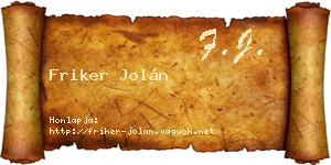 Friker Jolán névjegykártya